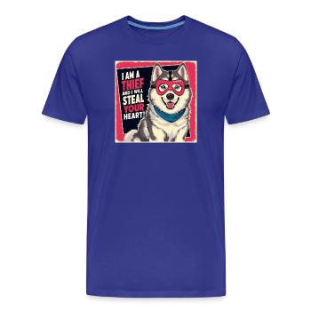 Husky « Je suis un voleur et je volerai ton cœur » - T-shirt bio Premium Homme - bleu roi - Devant - Damien (186cm)