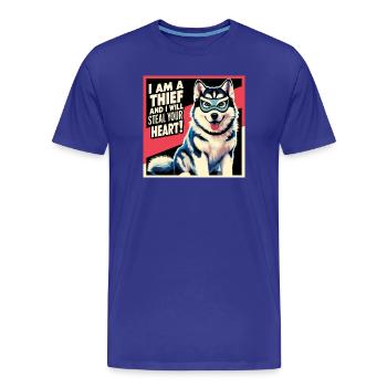 Husky « Je suis un voleur et je volerai ton cœur » - T-shirt bio Premium Homme - bleu roi - Devant - Damien (186cm)