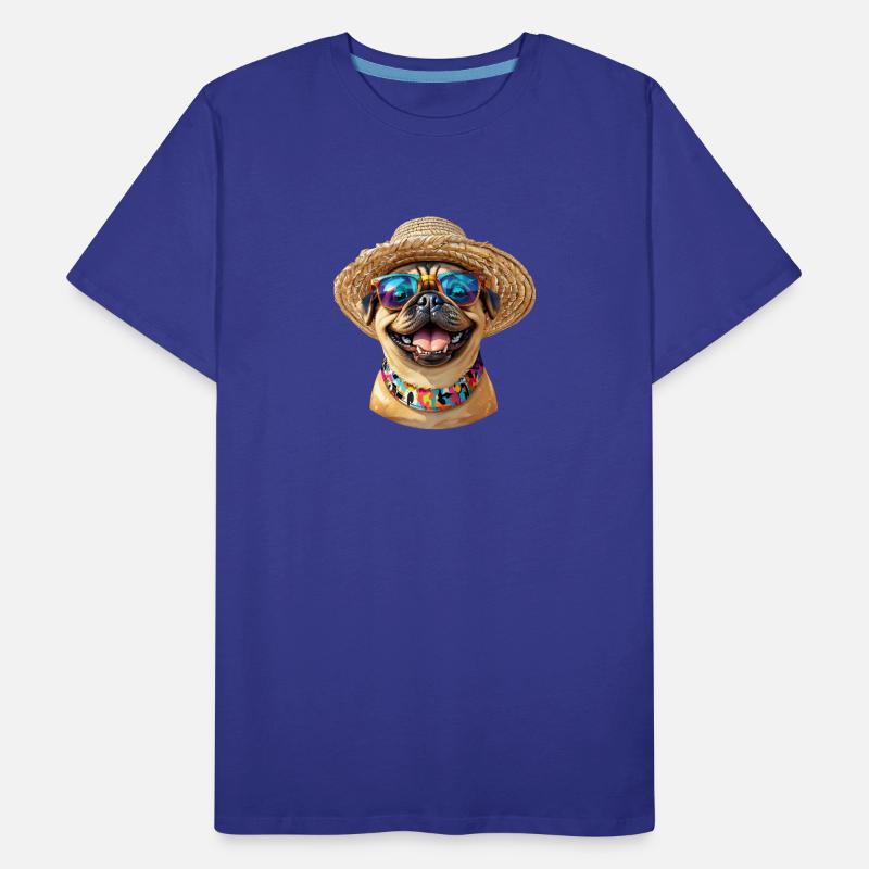 Fröhlicher Mops mit Sonnenbrille & Strohhut Männer Premium Bio T-Shirt