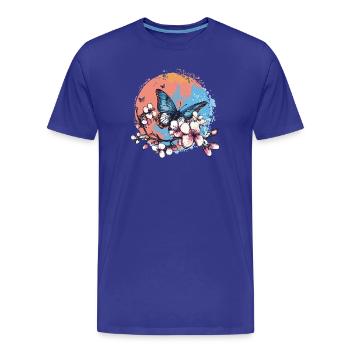 Blauer Schmetterling auf Blütenzweig – Künstler - Männer Premium Bio T-Shirt - Königsblau - Vorne - Damien (186cm)