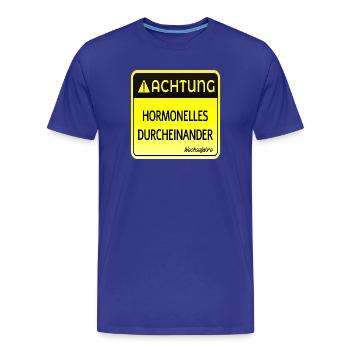 WECHSELJAHRE MENOPAUSE - ACHTUNG HORMONE - Männer Premium Bio T-Shirt - Königsblau - Vorne - Damien (186cm)
