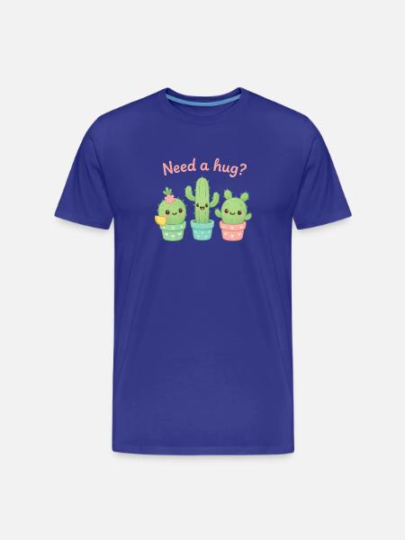 Cute Cacti "Need a Hug?" - Men's Premium Organic T-Shirt - royal blue