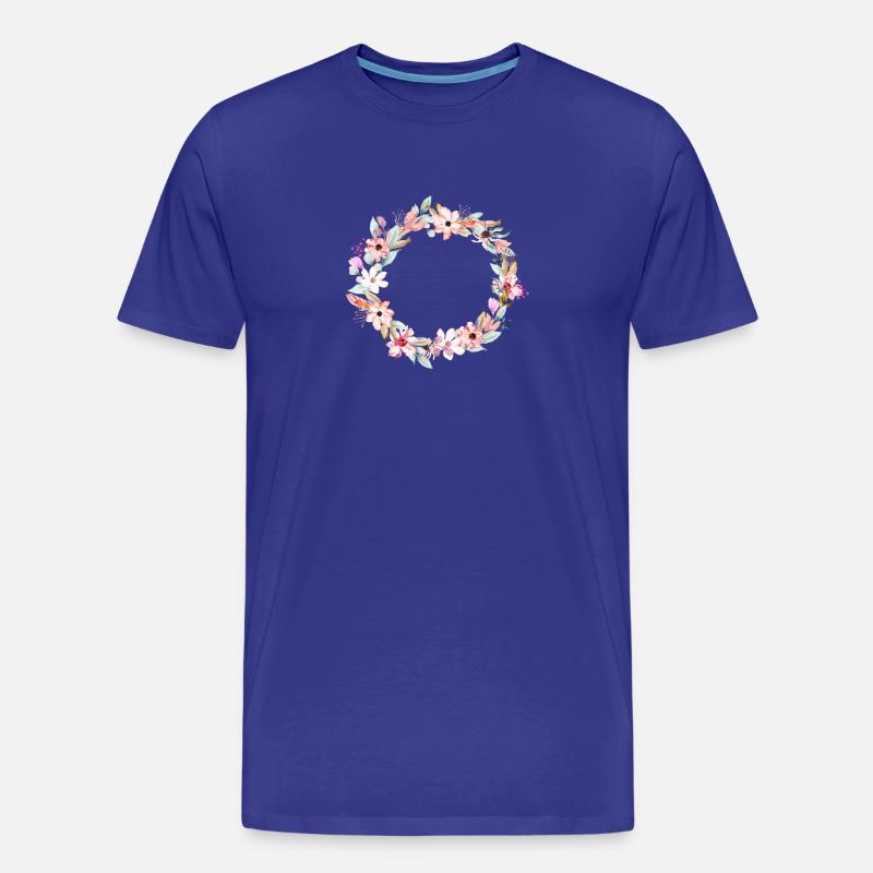 Couronne de fleurs colorées dans un cadre rond - T-shirt bio Premium Homme - bleu roi
