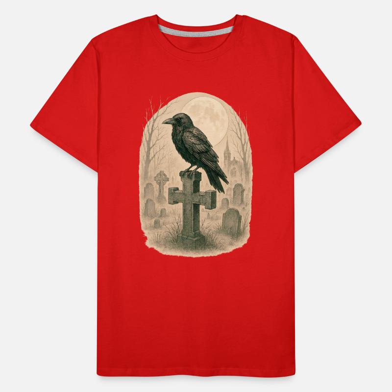 Moonlit Graveyard Raven Illustration Men's Premium Organic T-Shirt