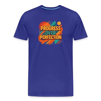 Le progrès plutôt que la perfection – Motivation - T-shirt bio Premium Homme - bleu roi - Devant - Damien (186cm)