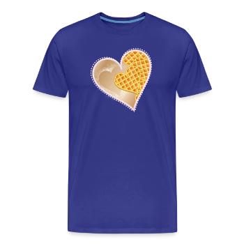 Gaufres cœur au sucre en poudre et bord dentelle - T-shirt bio Premium Homme - bleu roi - Devant - Damien (186cm)