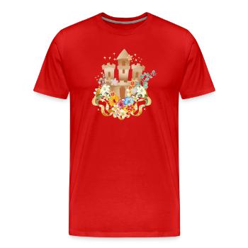 Sandcastle with exotic flowers on the beach - Men's Premium Organic T-Shirt - red - Front - Damien (186cm)