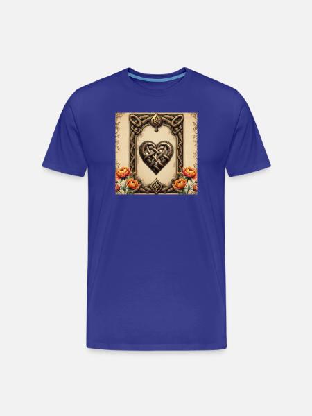 Celtic Heart Linked with Flowers - Men's Premium Organic T-Shirt - royal blue