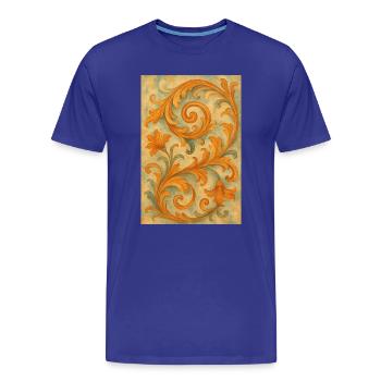 Yellow Baroque ornamental motif - Men's Premium Organic T-Shirt - royal blue - Front - Damien (186cm)