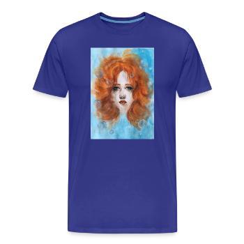 Femme Rousse Portrait Sirène Avec Bulles - T-shirt bio Premium Homme - bleu roi - Devant - Damien (186cm)