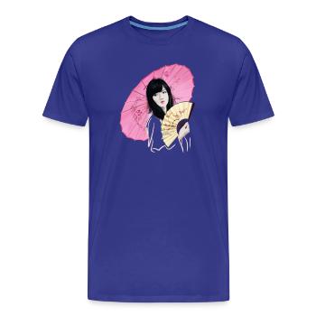 Beauté asiatique avec un parapluie rose - T-shirt bio Premium Homme - bleu roi - Devant - Damien (186cm)