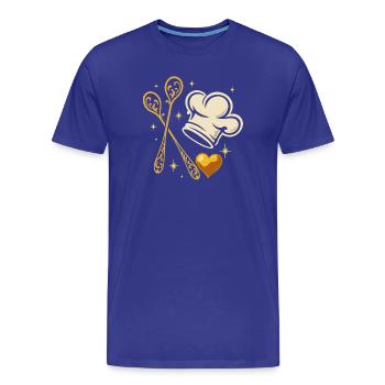 Toque de chef dorée avec cuillères en bois - T-shirt bio Premium Homme - bleu roi - Devant - Damien (186cm)