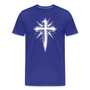 Christian Cross with Appearance Effect - Men's Premium Organic T-Shirt - royal blue - Front - Damien (186cm)