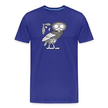 Owl of Athena [White + Wreath & Crescent] - Men's Premium Organic T-Shirt - royal blue - Front - Damien (186cm)