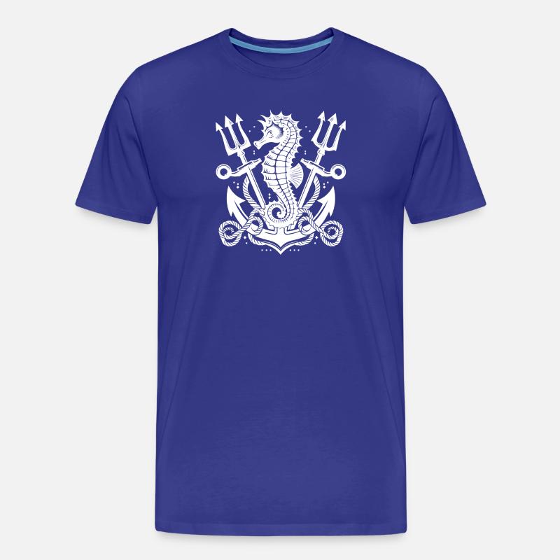 Hippocampe avec ancre et trident - T-shirt bio Premium Homme - bleu roi