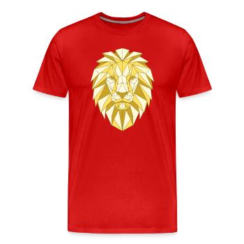Tête de lion géométrique dans les tons dorés - T-shirt bio Premium Homme - rouge - Devant - Damien (186cm)