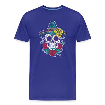 Crâne en sucre mexicain Sombrero roses - T-shirt bio Premium Homme - bleu roi - Devant - Damien (186cm)
