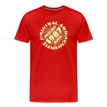 1987 - Männer Premium Bio T-Shirt - Rot - Vorne - Damien (186cm)