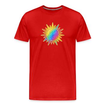 Lebendiges Regenbogen-Sunburst-Design - Männer Premium Bio T-Shirt - Rot - Vorne - Damien (186cm)