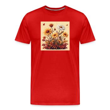 8-Bit Autumn Blooms - Men's Premium Organic T-Shirt - red - Front - Damien (186cm)