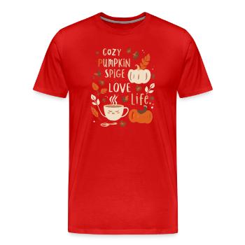 Autumnal Pumpkin Cozy Print Pumpkin Design - Men's Premium Organic T-Shirt - red - Front - Damien (186cm)