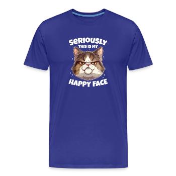 Funny Cat Happy Face - Men's Premium Organic T-Shirt - royal blue - Front - Damien (186cm)
