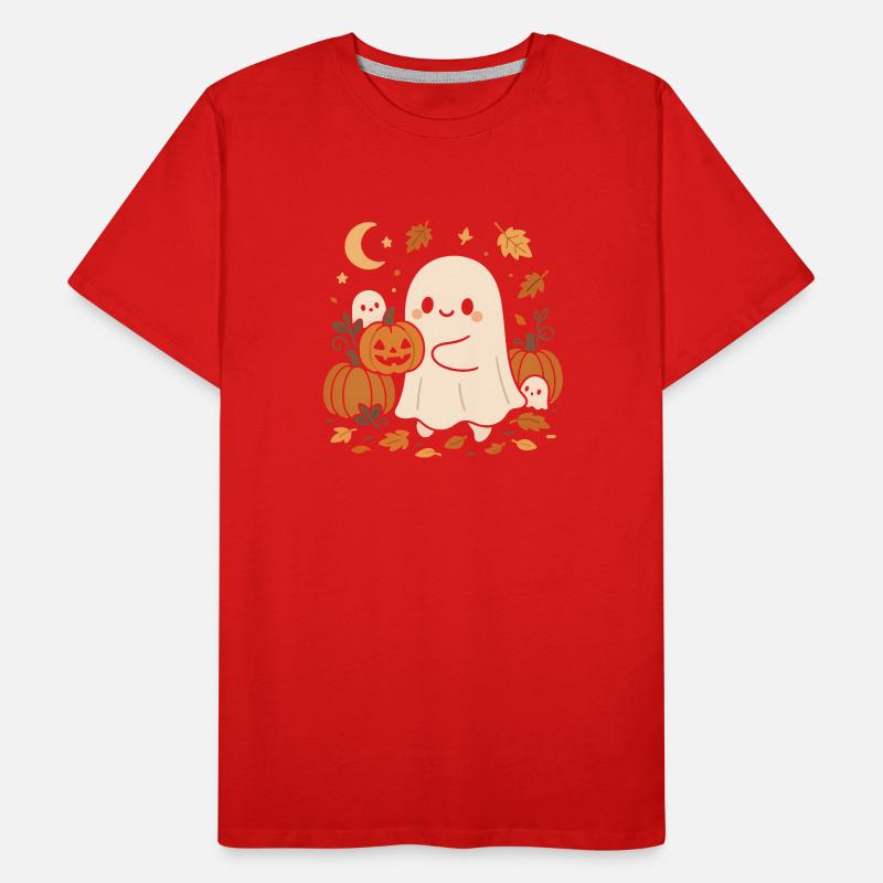 Halloween Ghost with Pumpkins Men's Premium Organic T-Shirt