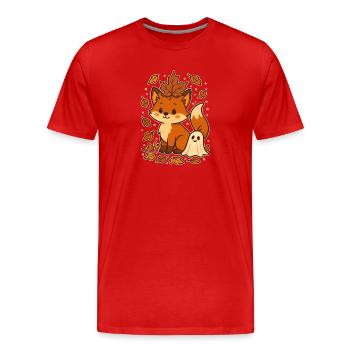 Herbstlicher Fuchs mit Blättern - Männer Premium Bio T-Shirt - Rot - Vorne - Damien (186cm)