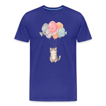 Süße Katze mit Fischballons – Cartoon Design - Männer Premium Bio T-Shirt - Königsblau - Vorne - Damien (186cm)