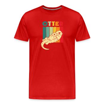 Retro Sea Otter Cartoon - Men's Premium Organic T-Shirt - red - Front - Damien (186cm)