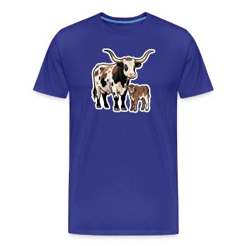 Longhorn with Calf – Western Style Design - Men's Premium Organic T-Shirt - royal blue - Front - Damien (186cm)