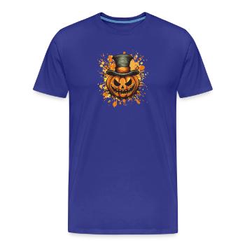 Kürbis mit Zylinder Halloween - Männer Premium Bio T-Shirt - Königsblau - Vorne - Damien (186cm)