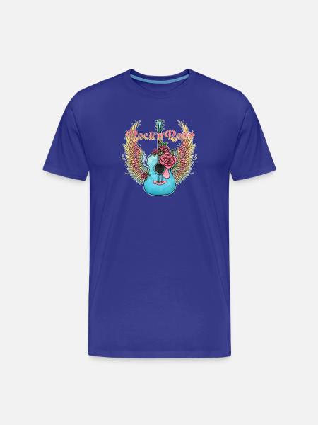 Blue Guitar Wings Roses Rock’n’Roll - Men's Premium Organic T-Shirt - royal blue
