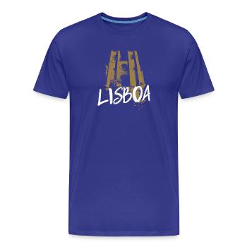Straßenbahn und Kathedrale in Lissabon ockerfarbene Illustration - Männer Premium Bio T-Shirt - Königsblau - Vorne - Damien (186cm)