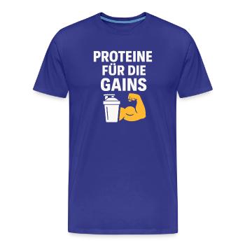 Proteine Für Die Gains - Männer Premium Bio T-Shirt - Königsblau - Vorne - Damien (186cm)