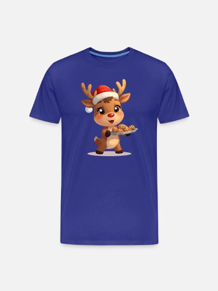 Reindeer with Santa hat and biscuits - Men's Premium Organic T-Shirt - royal blue