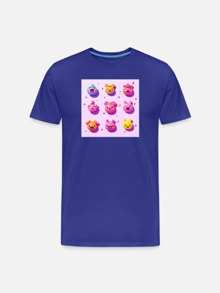 Glade Kawaii dyrefjes på lilla bakgrunn - Premium økologisk T-skjorte for menn - kongeblå