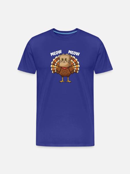 Turkey Cat Thanksgiving Fall Harvest - Men's Premium Organic T-Shirt - royal blue