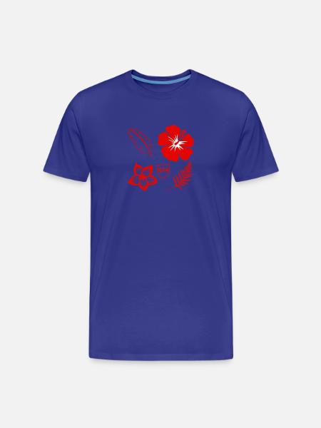 Red Hibiscus and Tropical Foliage - Men's Premium Organic T-Shirt - royal blue