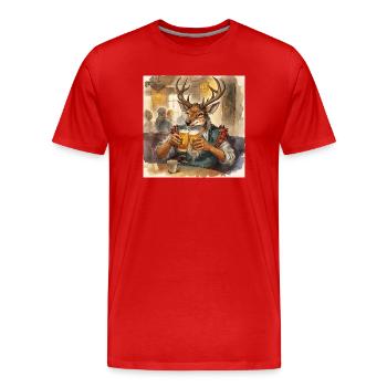Wirtshaus Hirsch Prost - Männer Premium Bio T-Shirt - Rot - Vorne - Damien (186cm)