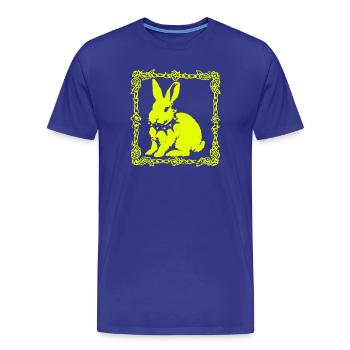 Lapin jaune fluo dans un cadre baroque - T-shirt bio Premium Homme - bleu roi - Devant - Damien (186cm)