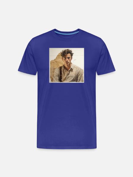 Beige portrait with leather straps - Men's Premium Organic T-Shirt - royal blue