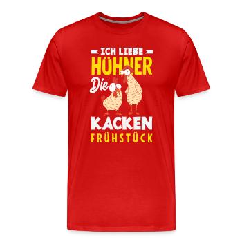 I love chickens – they poop breakfast - Men's Premium Organic T-Shirt - red - Front - Damien (186cm)