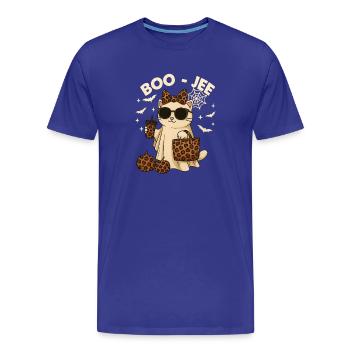 Coquette Léopard Fantôme Café Boo Chat Halloween  - T-shirt bio Premium Homme - bleu roi - Devant - Damien (186cm)