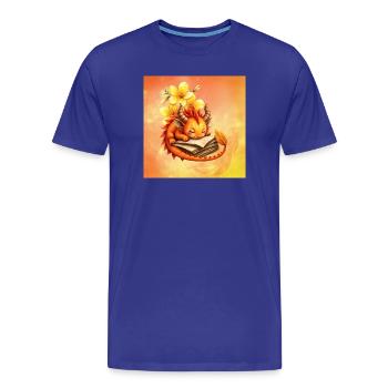 Verschlafener Drache auf geblümtem Buch - Männer Premium Bio T-Shirt - Königsblau - Vorne - Damien (186cm)
