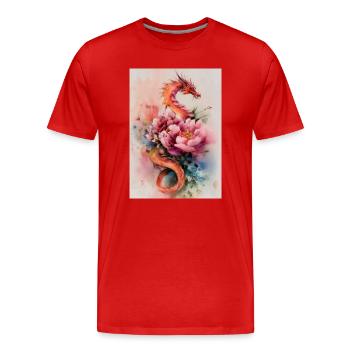 Dragon Aquarelle et Fleurs - T-shirt bio Premium Homme - rouge - Devant - Damien (186cm)