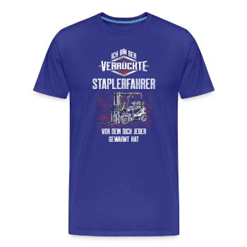 Le motif de l’ironie du cariste fou - T-shirt bio Premium Homme - bleu roi - Devant - Damien (186cm)