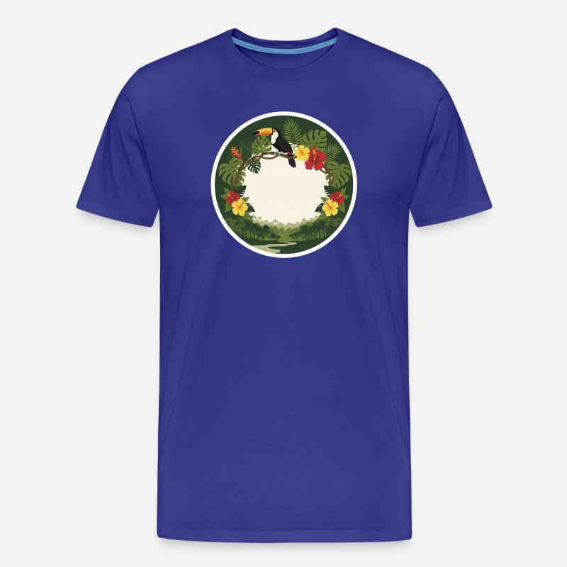 Toucans tropicales et feuillage circulaire - T-shirt bio Premium Homme - bleu roi