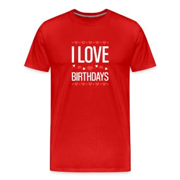 J’adore les anniversaires - T-shirt bio Premium Homme - rouge - Devant - Damien (186cm)
