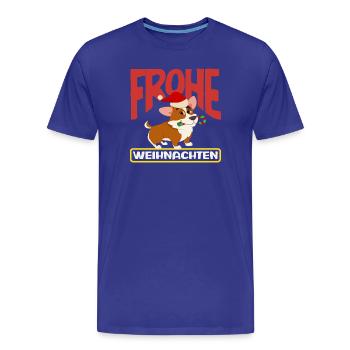 Merry Christmas Corgi with Santa Hat - Men's Premium Organic T-Shirt - royal blue - Front - Damien (186cm)